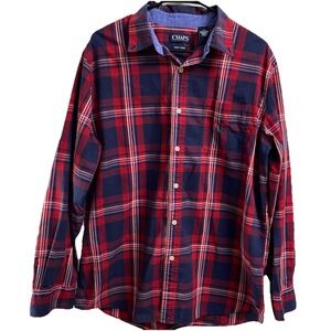 Chaps Men's Button Down Dress Shirt Red&Navy Blue‎ Sz. L